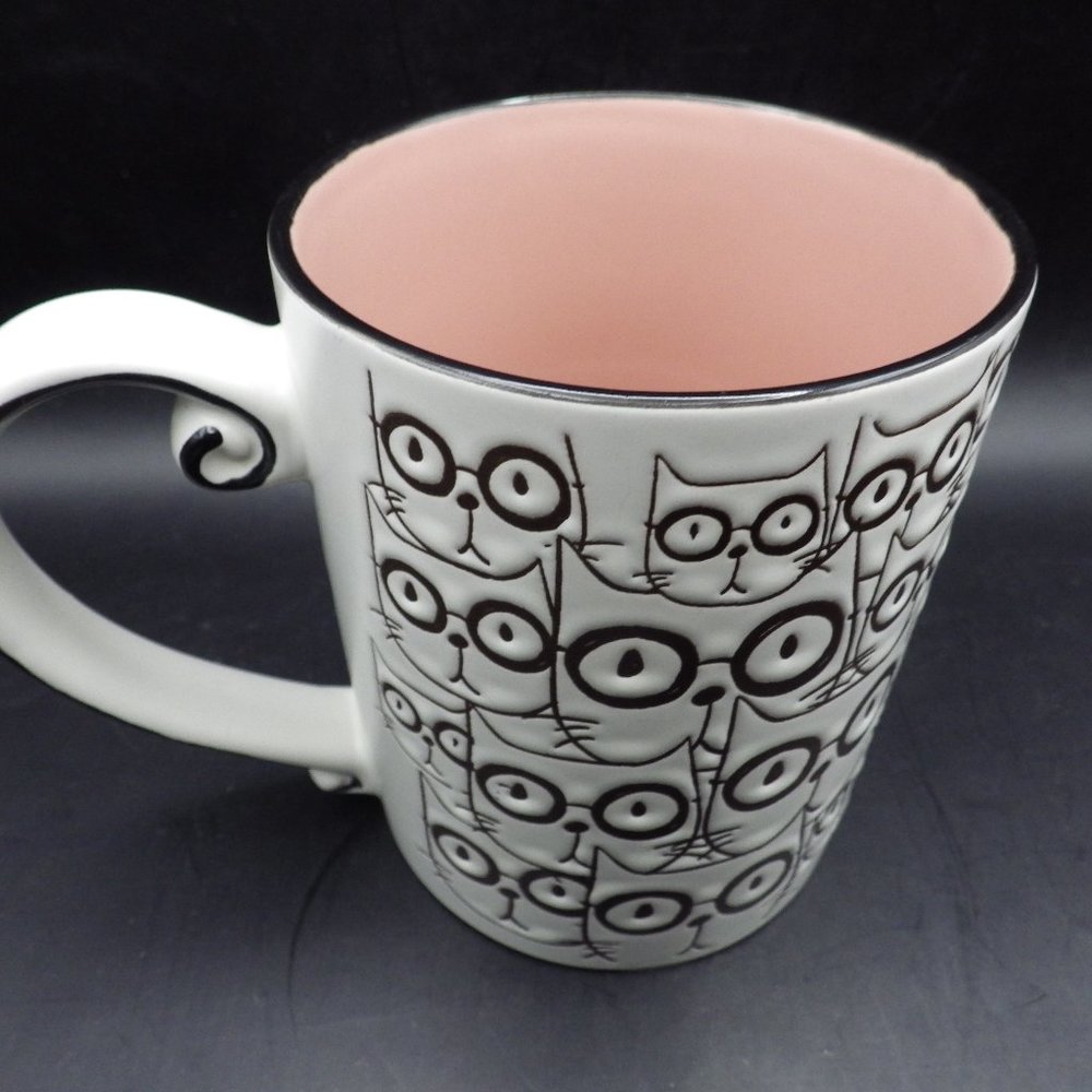 Smarty Cat Mug/ Spectrum Designs/ White & Black Cats/ Pink Inside